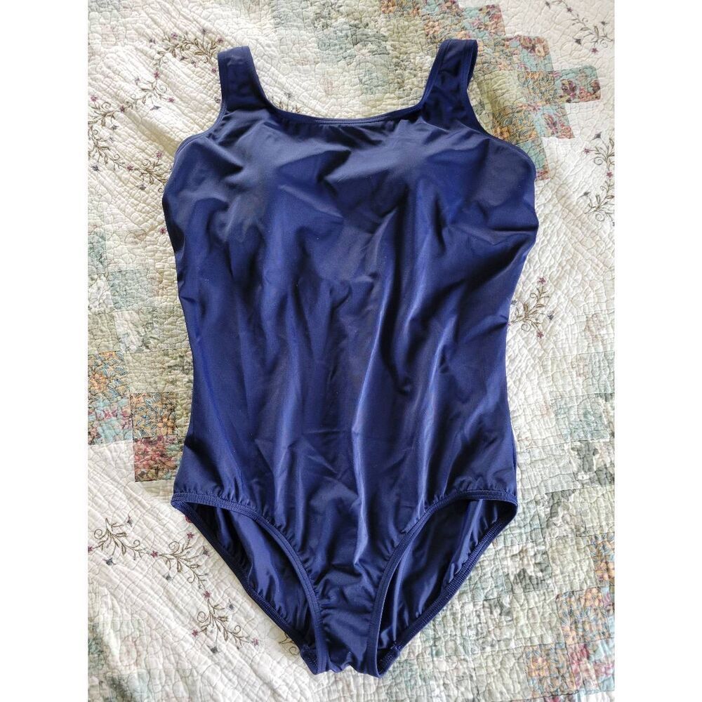 Lands’ End 18W Navy One Piece Swimsuit Shelf Bra Full Coverage Plus Size Swimwea